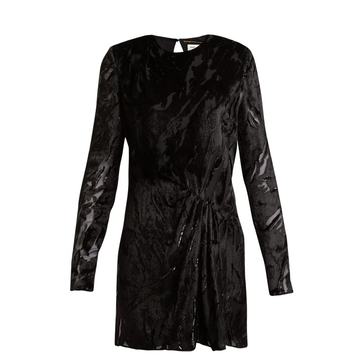 Long-sleeved velvet-devoré mini dress