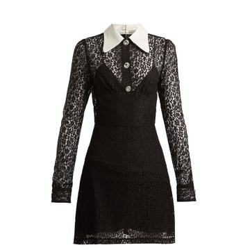 Crystal-embellished floral-lace dress