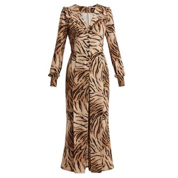 Tiger-print V-neck dress