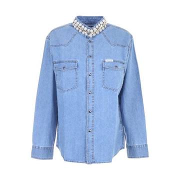 Denim Shirt With Pearls And Chains