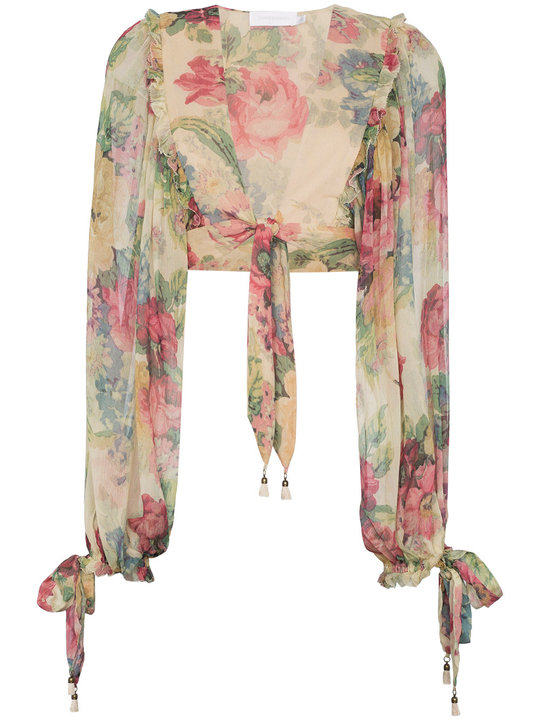 Melody floral print cropped silk blouse展示图