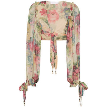 Melody floral print cropped silk blouse