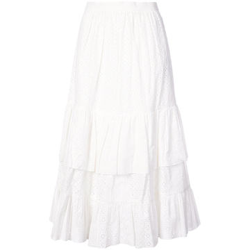 embroidered flared midi skirt