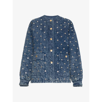 Quilted Marble Denim Jacket With Crystals