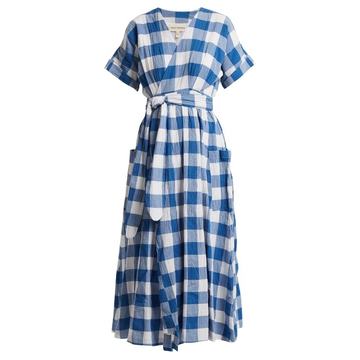 Ingrid gingham crinkled-cotton wrap dress