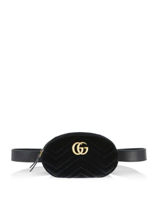 Black Velvet Quilted GG Marmont Belt Bag展示图