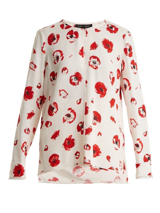 Poppy-print crepe blouse展示图