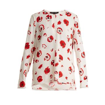 Poppy-print crepe blouse