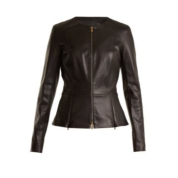 Anaste collarless leather jacket