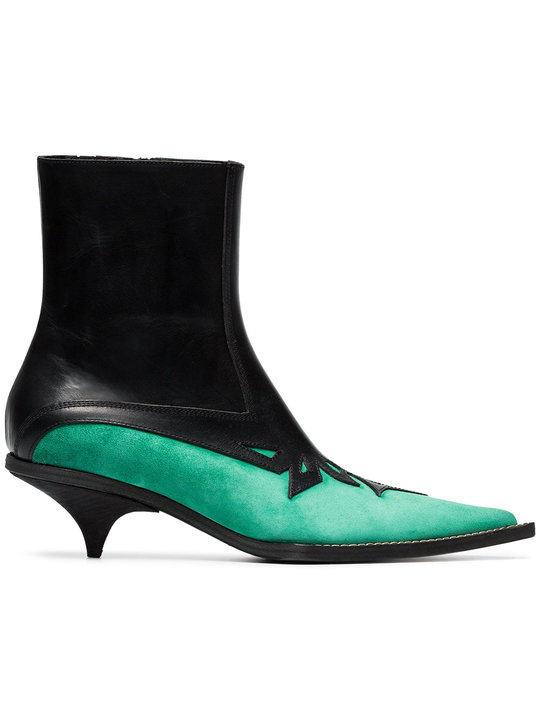 Black and Green Laser Cut 50 Leather Boots展示图