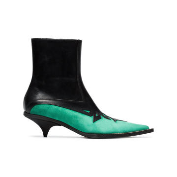 Black and Green Laser Cut 50 Leather Boots