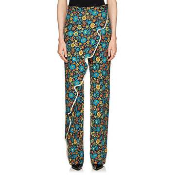 Floral Cotton-Blend Twill Crossover Pants