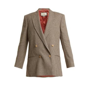 Double-breasted checked linen blazer