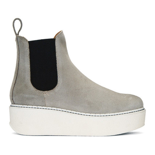 SSENSE Exclusive Grey Suede Gibus Platform Boots展示图