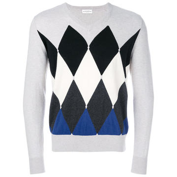 argyle pattern knit sweater