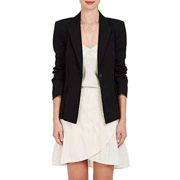 Grommet-Laced Stretch-Cotton Single-Button Blazer