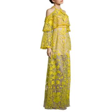 Marigold Embroidered Cold-Shoulder Maxi Dress
