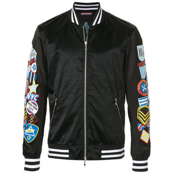 badge sleeve bomber jacket