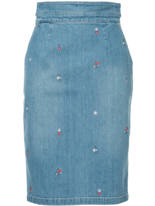 floral embroidered denim skirt展示图