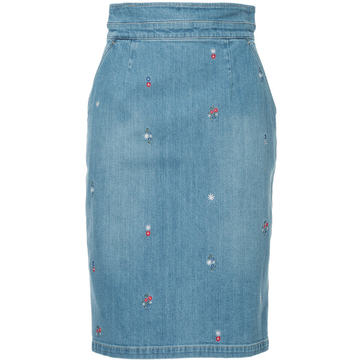 floral embroidered denim skirt