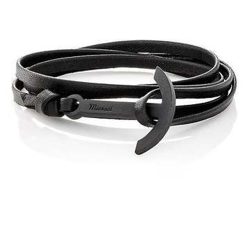 Modern Anchor On Leather Wrap Bracelet