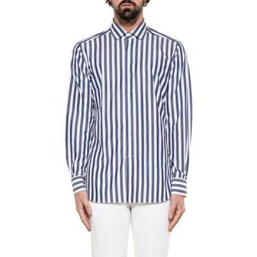 White/blue Striped Cotton Poplin Shirt