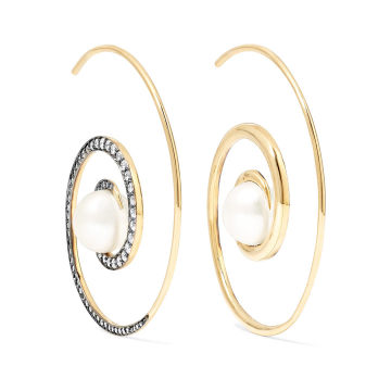 Spiral Moon 18K 黄金、钻石、珍珠耳环