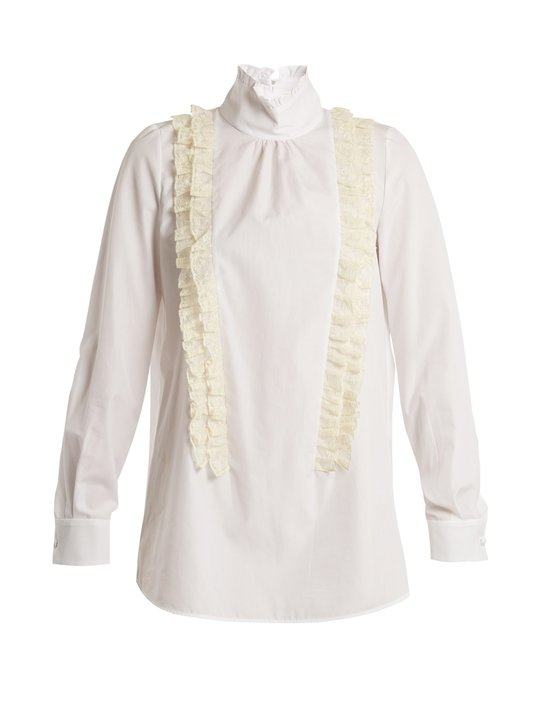 Ruffle-trimmed high-neck cotton-poplin blouse展示图