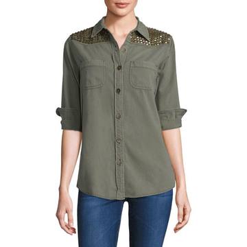 Studded Button-Front Shirt