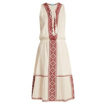 Gwyneth lace-up embroidered-cotton dress