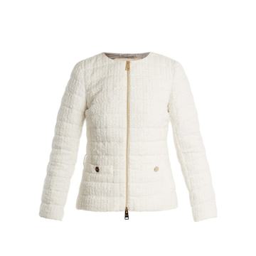 High-neck quilted-bouclé jacket