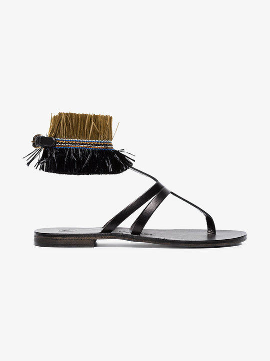 Ariana Raffia flat leather sandals展示图