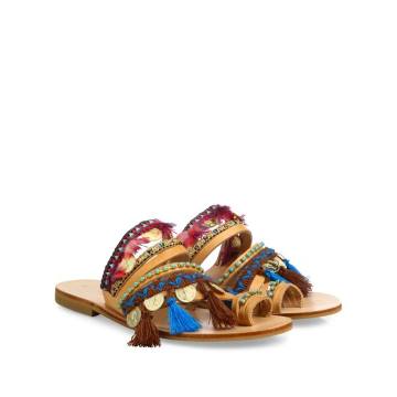 Marrakech Embroidered Coin Leather Slides