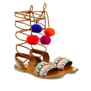 L.A. Lover Embroidered Leather High-Wrap Sandals