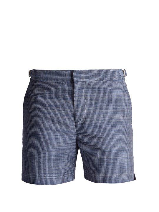 Chambray striped mid-length swim shorts展示图