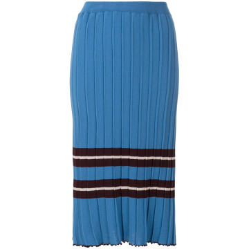 striped rib knit midi skirt