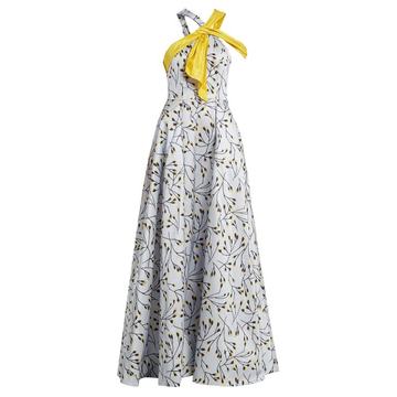 Floral-print halterneck gown