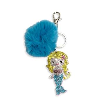 Dyed Fox Fur-Accented Mermaid Keychain