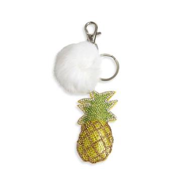 Dyed Fox Fur-Accented Pineapple Keychain