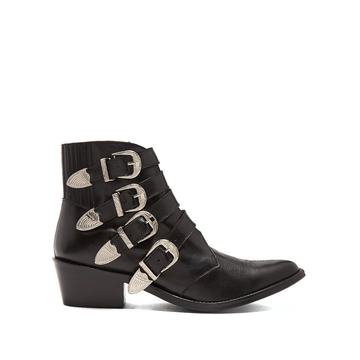 Buckle leather ankle boots