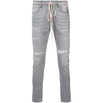 drawstring distressed detail jeans