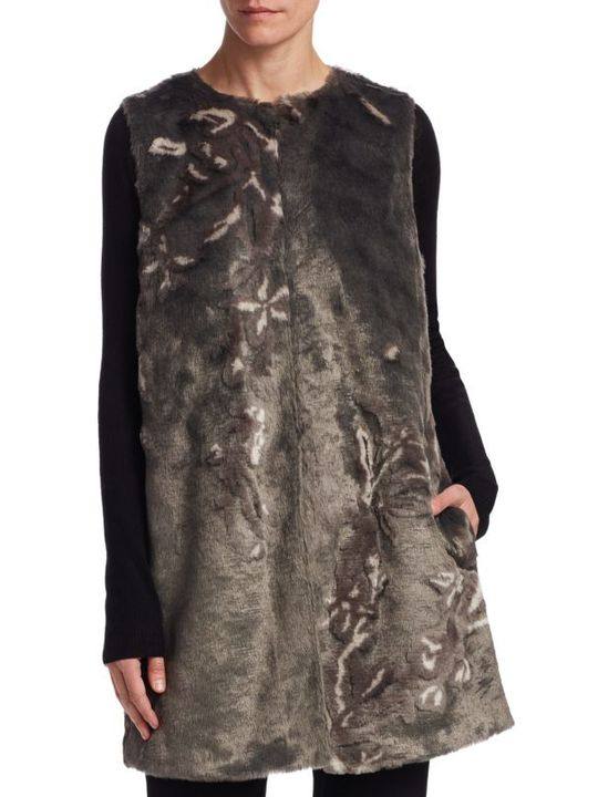 Marsha Floral Faux Fur Vest展示图