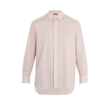 Point-collar striped cotton shirt