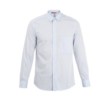 Striped single-cuff point-collar cotton shirt