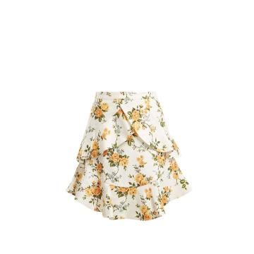 Golden Flutter floral-print linen skirt