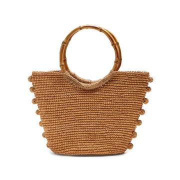 Pompom-embellished toquilla-straw basket bag