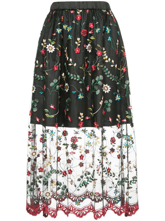 floral embroidered lined sheer skirt展示图