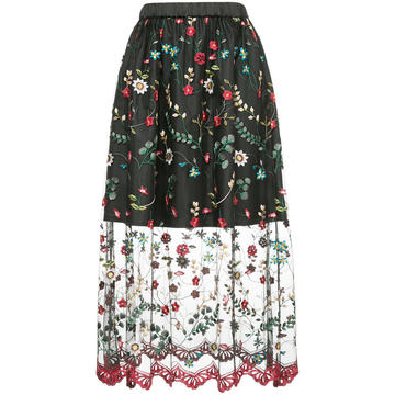 floral embroidered lined sheer skirt