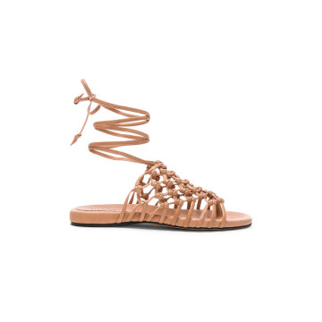 Knotted Leather Ankle Wrap Sandals