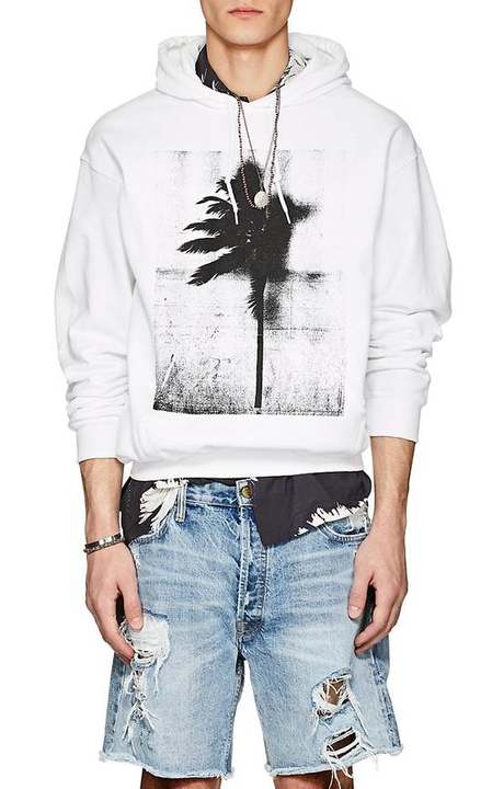 Palm-Tree-Print Cotton Fleece Hoodie展示图